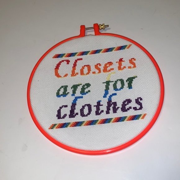 🆕 Handmade “Closets are for Clothes” Cross Stitch Wall Hanging - Picture 2 of 4